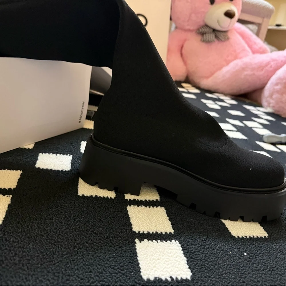 Aldo Black Over-the-Knee Stretch Platform Boots - Picture 2 of 7